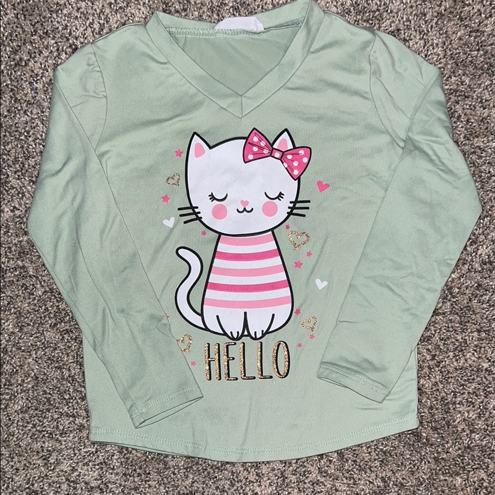 Beautees Long Sleeve Green and Pink Tee with Character Design